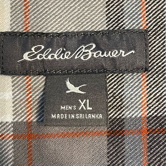 Eddie Bauer Heavyweight Flannel Button Down Shirt Gray Tan Red Tartan Plaid - Picture 5 of 8